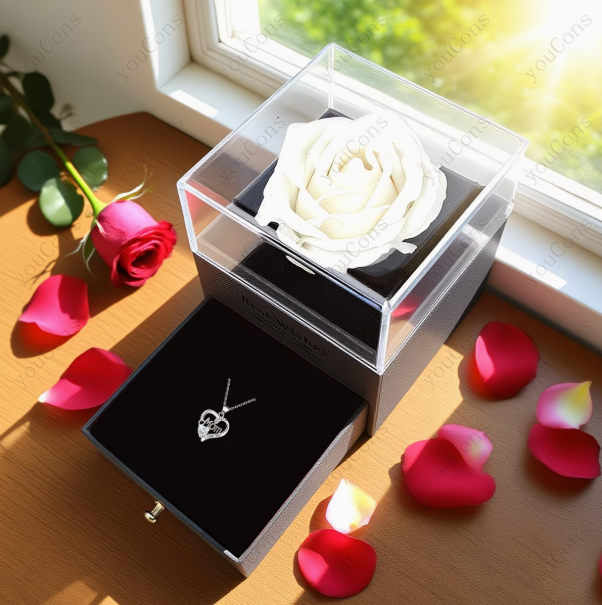 Elegancki Zestaw Prezentowy „Best Wishes” – Róża, Naszyjnik